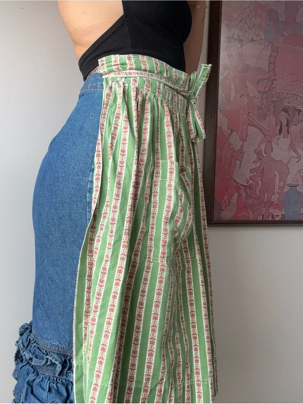Vintage Cottagecore Floral Stripe Half Apron Prairie Farmhouse